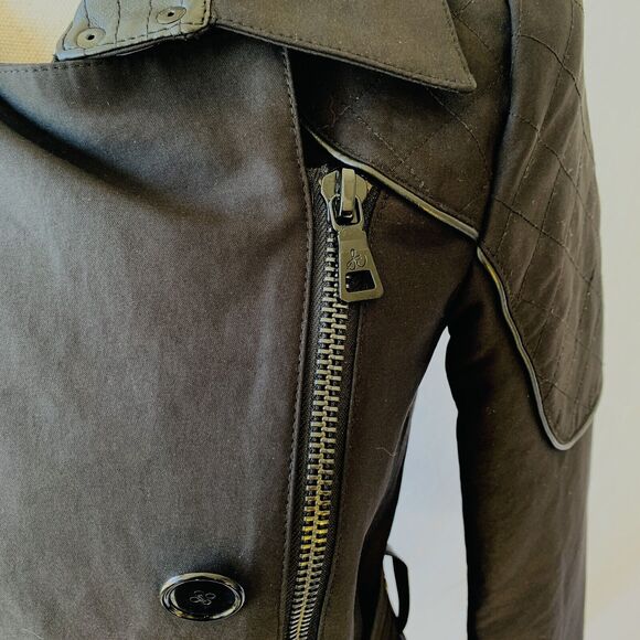 Sam Edelman Keegan Trench Coat Black Double Breasted Belt Zip Up Size XS - Picture 8 of 13